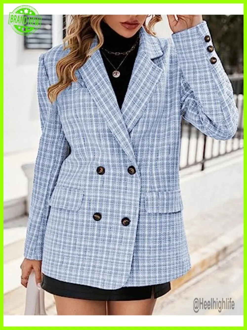 Plaid Tweed Blazer Jacket Long Sleeve Open Front Work Office Blazer Suit Coat
